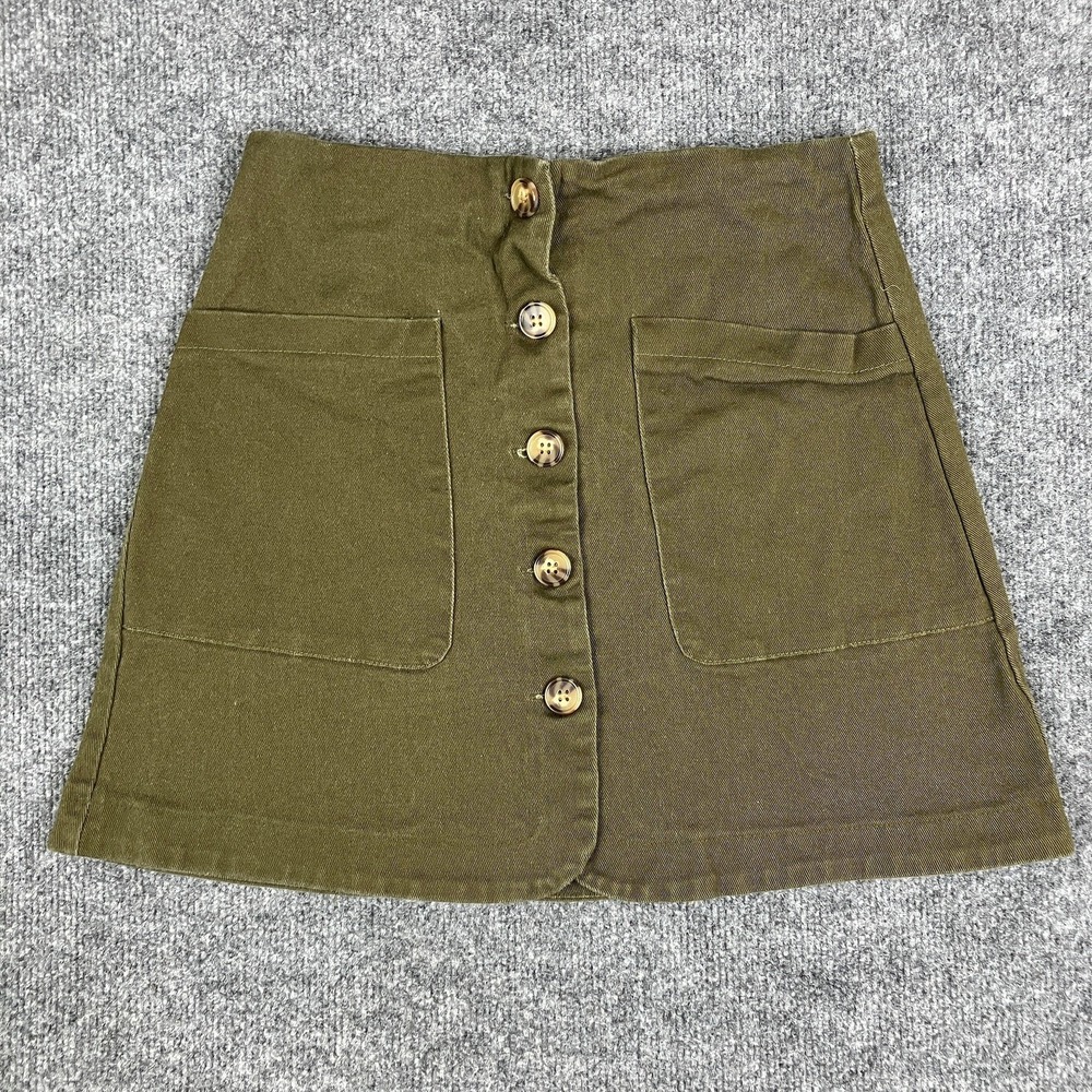 Copper Keyโ Skirt Womens Size 7 Olive Green Button Front Pockets Mini Casual